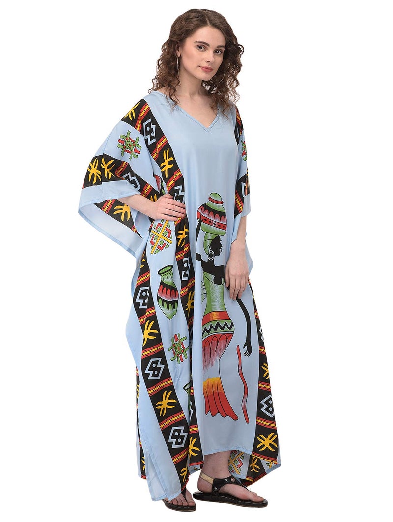Oussum Plus Size Kaftan for Women Polyester Summer Caftan Swimwear Cover Ups Maxi Beach Dress (Light Blue Kaftan) - Image 3